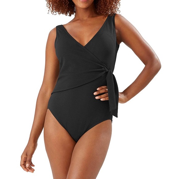Tommy Bahama Other - NWT Tommy Bahama Black Tie Waist Wrap UPF 50 Tummy Control One Piece Swimsuit 12